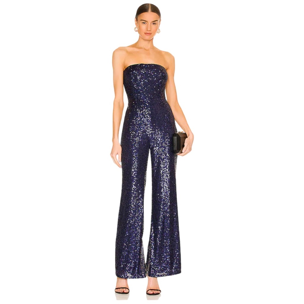 Lovers + Friends Lyon Jumpsuit royal blue Sequin Wide Leg Strapless Party